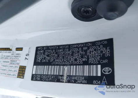 2006 Toyota Prius from USA, damaged, VIN JTDKB20U263159305